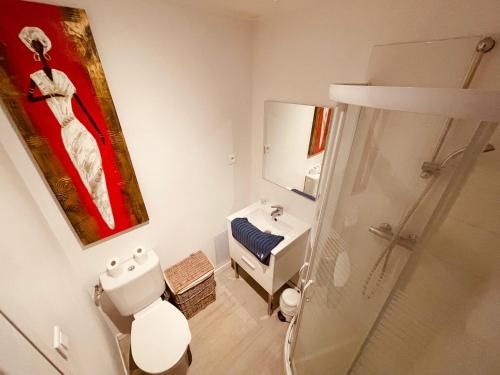 une salle de bain avec une douche, des toilettes et un lavabo dans l'établissement Le studio la belle et la bete -326, à Rouen