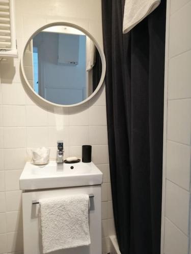 une salle de bain avec un lavabo et un miroir dans l'établissement Coeur de Paris, près Tour Eiffel, à Paris