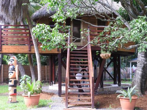 a tree house with a staircase leading up to it at Insolite Ara Wakan / Ma cabane in Pointe-Noire