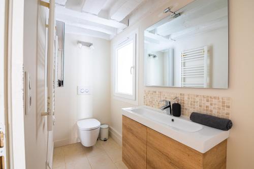une salle de bain avec un lavabo et des toilettes dans l'établissement Appartement au coeur de Paris Île Saint-Louis Free Netflix, à Paris