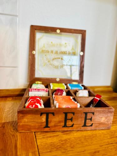 a wooden box filled with different types of food at Massive Karli Loft - over 130 meters floor space - home theater room - 4 private sleeping areas - best location in Leipzig in Leipzig