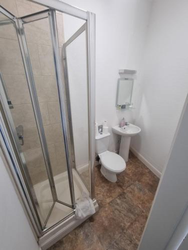 a bathroom with a shower and a toilet at The White Hart Hull in Hull