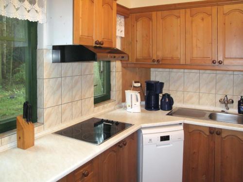 a kitchen with wooden cabinets and a sink at Holiday Home Marta by Interhome in Červený Kostelec