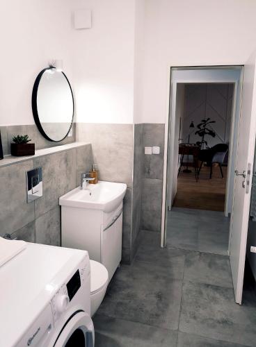 un bagno con WC, lavandino e specchio di Zur Burg a Bad Bentheim