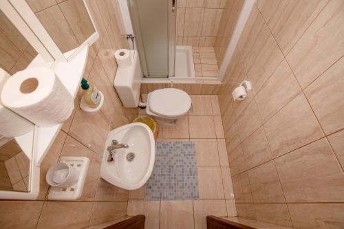 a small bathroom with a toilet and a sink at Lovely Marjetka apartment in Rab