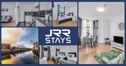 a collage of photos of a apartment at Cardiff Stylish 2 Bedroom Sleeps 6 Wi-Fi - JRR Stays in Cardiff