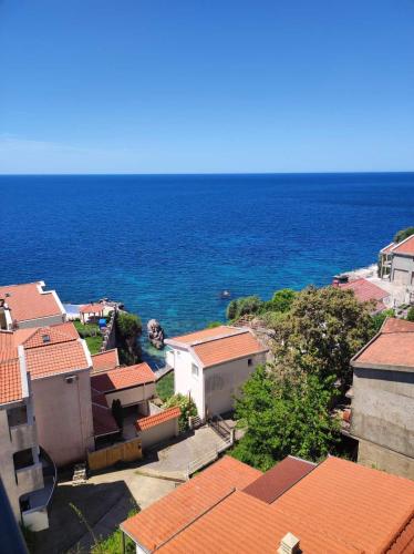 an aerial view of a town and the ocean at SD LUX APARTMENTS in Dobra Voda