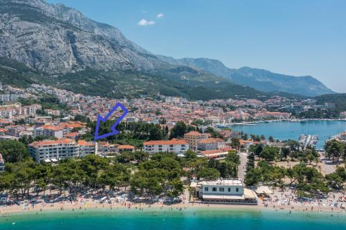 an aerial view of a beach with a group of people at Villa Rubcic in Makarska