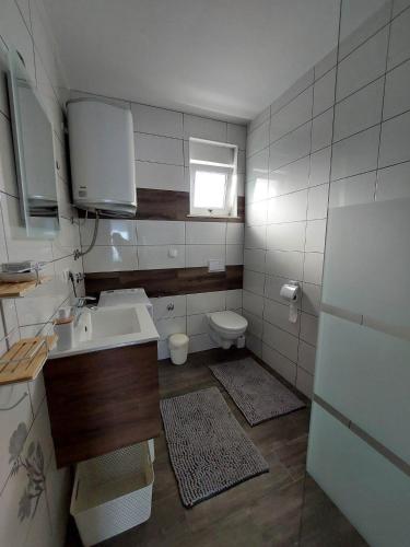 a small bathroom with a sink and a toilet at Apartments Mišković in Vir