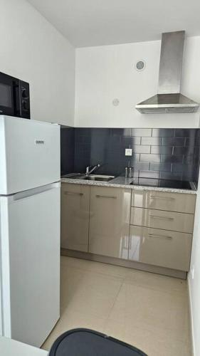 une cuisine avec un réfrigérateur blanc et un évier dans l'établissement Studio 