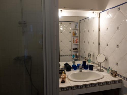 une salle de bain avec un lavabo et un miroir dans l'établissement Maison avec jardin à deux pas de Paris, à Vanves
