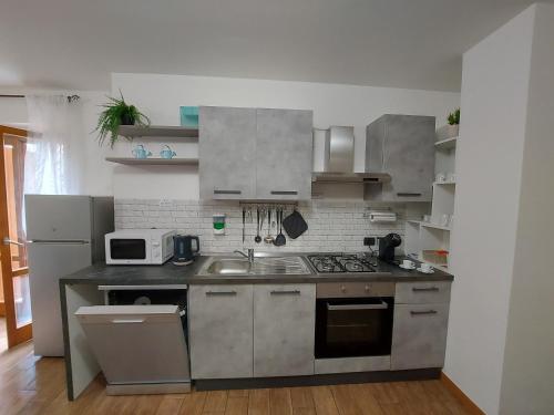 キエーザ・イン・ヴァルマレンコにあるLa Terrazza Apartmentのシンクと電子レンジ付きのキッチン