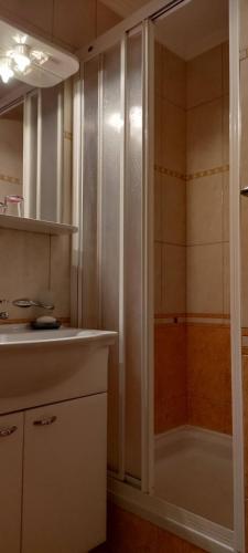 a bathroom with a shower and a sink and a tub at Apartman KalaMar in Crikvenica