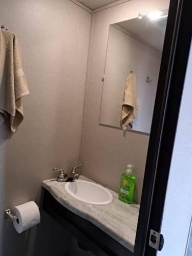 a bathroom with a sink and a mirror at Sunset Trailer Park RV # 4 in El Suazal