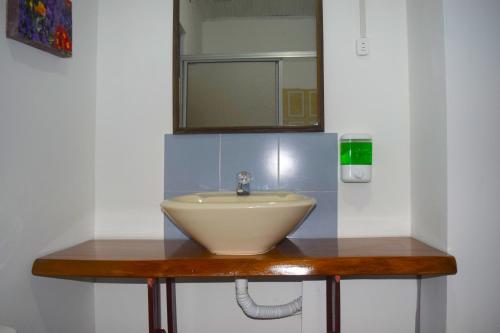 a bathroom with a sink and a mirror at FILANDIA HOTEL in Filandia