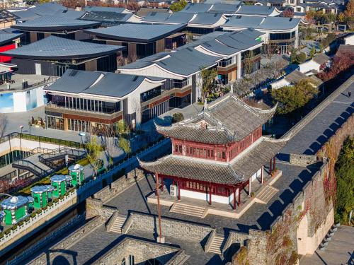 an overhead view of a building in a city at Crowne Plaza Suzhou by IHG in Suzhou