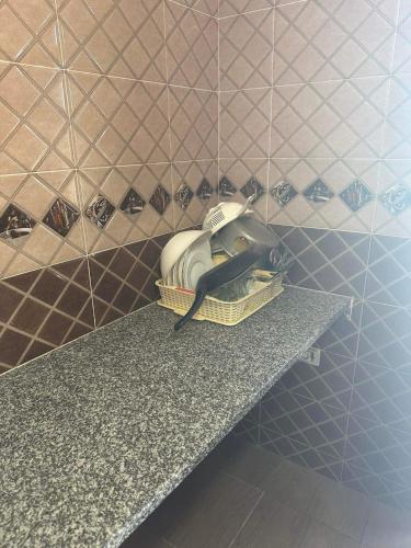 a hair dryer sitting on a table in a bathroom at LEBNA Plage in Nabeul