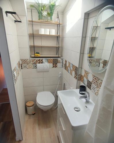 une petite salle de bain avec toilettes et lavabo dans l'établissement 