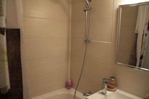 une salle de bain avec une douche, une baignoire et un lavabo dans l'établissement Gentianes GNA17 COSY & MOUNTAIN 4 Pers, à Châtel