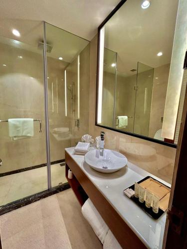 a bathroom with a sink and a shower at Best Western Plus Amritsar in Amritsar