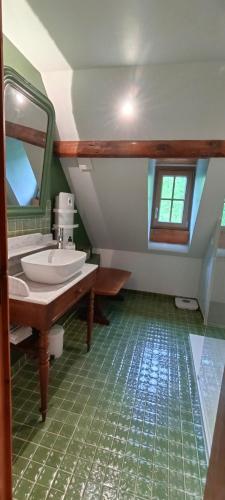 une salle de bain avec un lavabo et un miroir dans l'établissement Chalet Le Loup Bouquetin, à Saint-Colomban-des-Villards