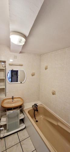 a bathroom with a sink and a bath tub at Appartement plein centre-ville in Lodève