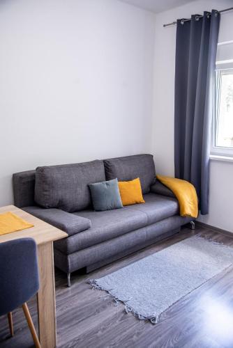 a living room with a couch and a table at Apartmani Maslačak in Vrdnik