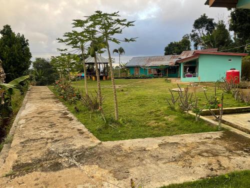 a garden in front of a house with a tree at Hobbit Hill in Ruteng