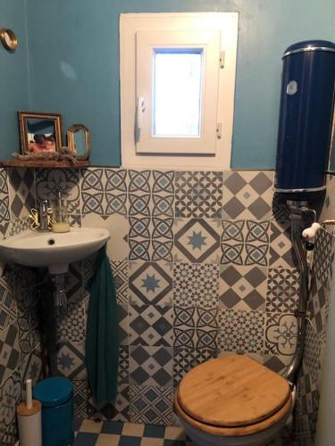une salle de bain avec toilettes et lavabo dans l'établissement Maison en bord de marne, à Saint-Maur-des-Fossés