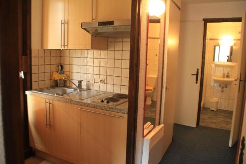 Il comprend une petite cuisine avec un évier et une salle de bains. dans l'établissement VERONICA VR49 NATURE & MOUNTAIN 6 Pers, à Châtel