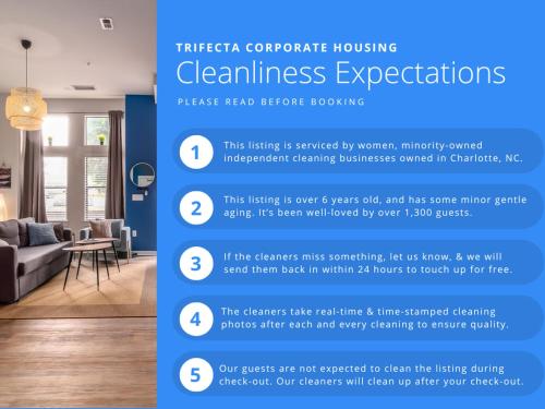 a flyer for a real estate agent showing a living room at Trifecta 10 Min Walk to Epicentre Superhost in Charlotte