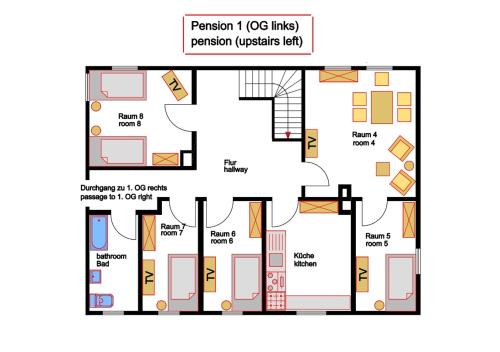 Půdorys ubytování SOVA Pension Fuldatal