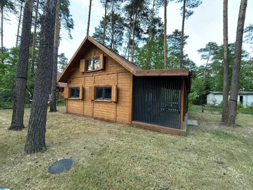 a small cabin in the woods with a tree at Domek Letniskowy Turawa in Kotórz Wielki