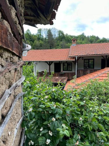 a garden with a house in the background at Konak Tosa in Poganovo