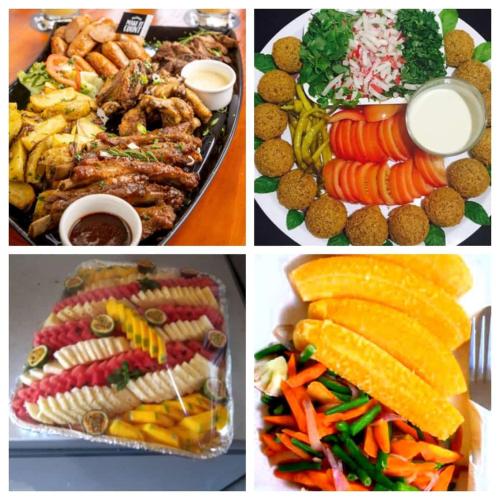 a collage of four pictures of different types of food at Occazia Hotel in Mbarara