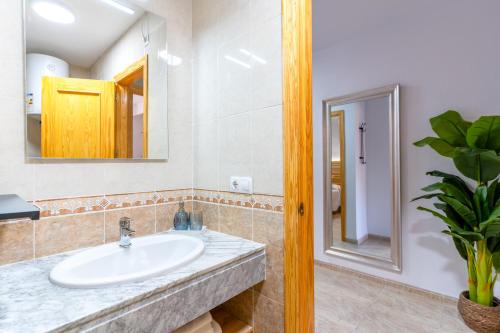 un baño con lavabo y espejo en Mediterráneo Studio R&R, en Roquetas de Mar