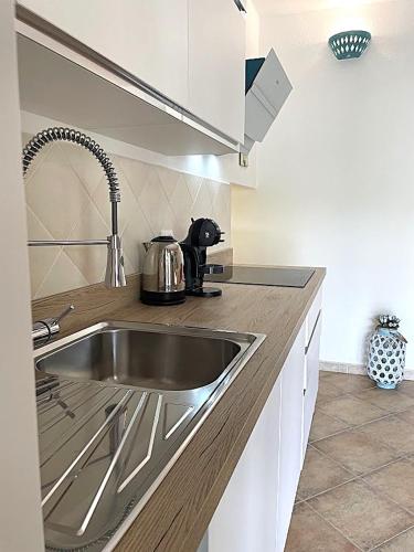 a kitchen counter with a sink and a mixer at Sa Murta Bianca Guesthouse in Budoni