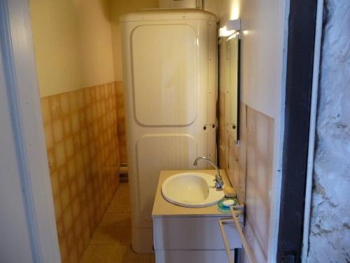 La salle de bains est pourvue d'un lavabo, d'un lave-linge et d'un sèche-linge. dans l'établissement Longère de la Chipaudière, à Saint-Malo