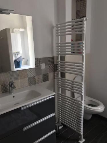 une salle de bain avec un lavabo blanc et des toilettes dans l'établissement Berck-plage appartement, à Berck-sur-Mer