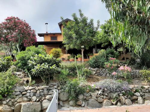 a garden with flowers and plants in front of a house at Villa Panorama in Zambrone