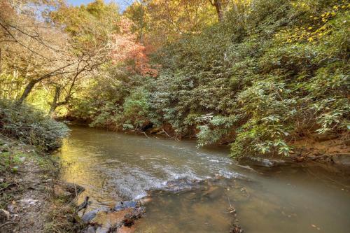 a river with trees on the side of it at Happy Trout Hideaway - Creek Views Of Hot House Creek, Hot Tub, Outdoor Fire Pit, Cozy Atmosphere - Mineral Bluff, GA in Mineral Bluff