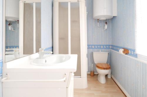 une salle de bain avec un lavabo et des toilettes dans l'établissement Appartement a deux pas de la plage des Sables d Olonne 4 personnes, à Les Sables-dʼOlonne