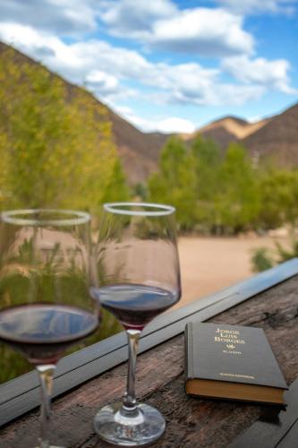 two glasses of wine sitting on top of a table at Viví Potrerillos in Potrerillos