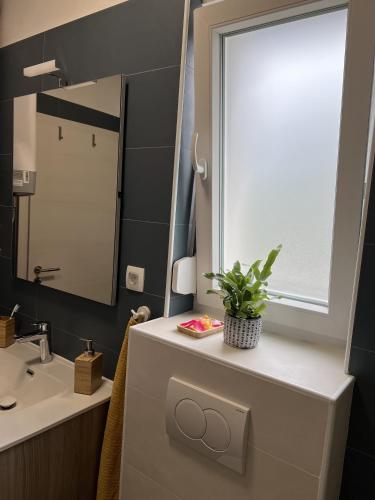a bathroom with a sink and a window at Villa Ispo Volta in Posedarje