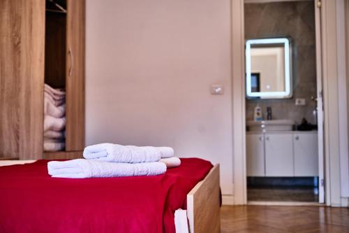 Ένα ή περισσότερα κρεβάτια σε δωμάτιο στο Kalpazo Home Tirana 21