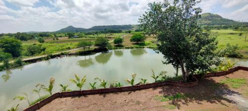 a river with a tree in the middle of it at Shinobi Lakeview Retreat in Nārāyangaon
