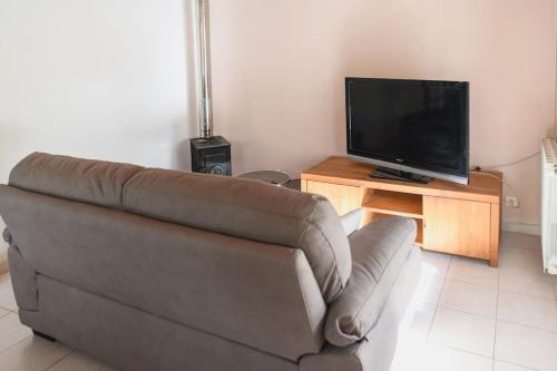 ein Wohnzimmer mit Sofa und Flachbildfernseher in der Unterkunft Vacances entre mer et montagne in Alès