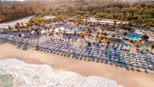 an aerial view of the beach at a resort at Resorts World Bimini in Alice Town