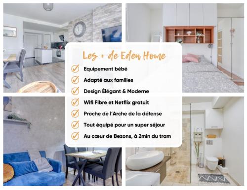 a collage of photos of a living room and a kitchen at EDEN Home in Bezons