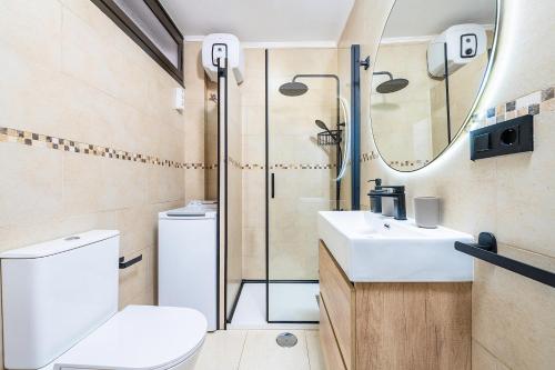 a bathroom with a toilet sink and a shower at BeachSide Maspalomas FKK friendly in Maspalomas